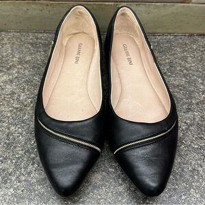 Gianni Bini Black Flats with Gold Zipper Accent